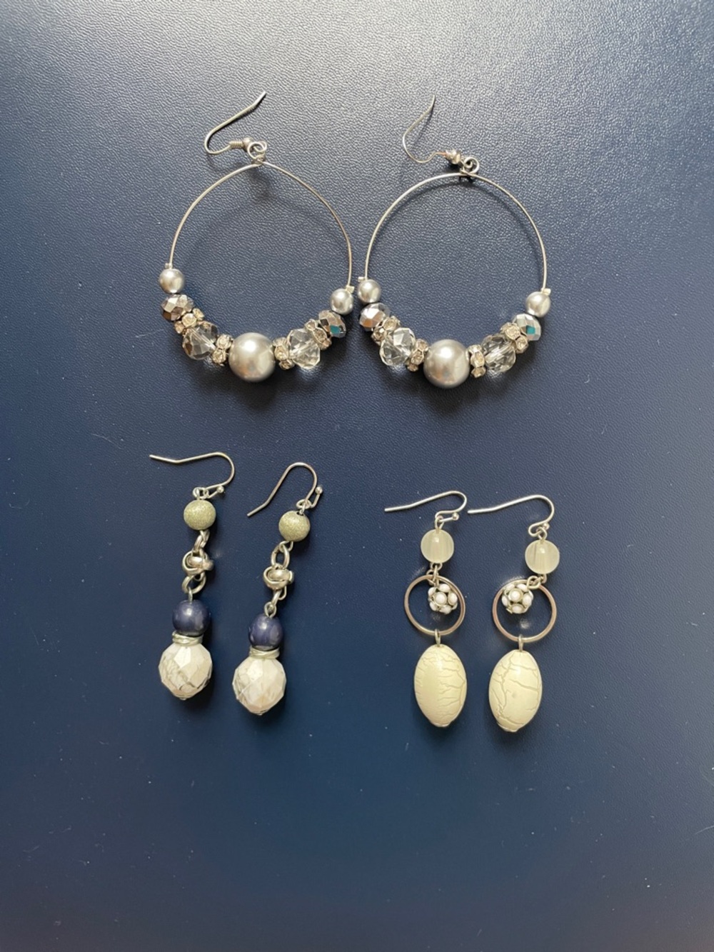 Three Sets of Silver-Tone Earrings